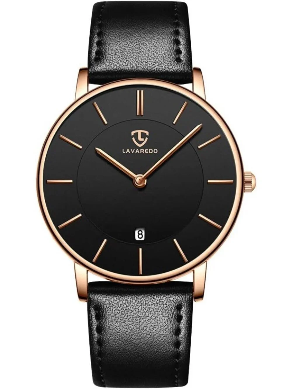 Men's All Black Leather Strap Analog Minimalist Fashion Simple Round Wrist Watch